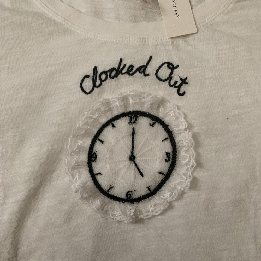 LYREBIRD Clocked Out Lace Cotton Short-Sleeve Baby Tee in White Sz MEDIUM - Picture 3 of 5